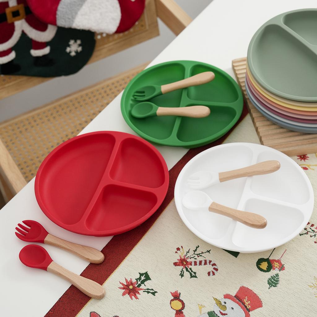 Color Kids 3PCS Children Feeding Tableware Set BPA Free Silicone Dishes Plate With Spoon Fork Training Baby Dinnerware Utensils