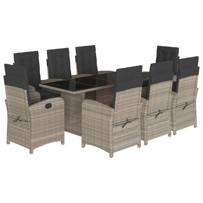 VidaXL Ensemble à Manger de Jardin avec Coussins 9 pcs, Table et Chaises avec Dossier Réglable, Meubles d'Extérieur Patio 3212268