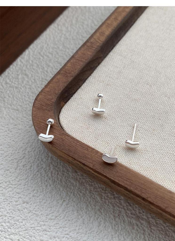 S999 Sterling Silver Smooth Bean Stud Earrings: Small, Simple, Versatile, Screw-Back, Sleep-Friendly, Ear Hole Care Jewelry.