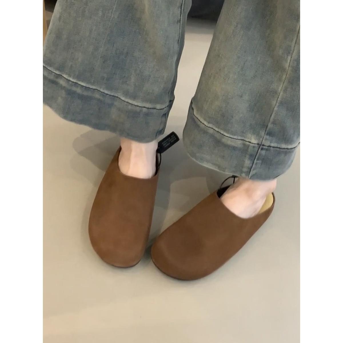 

Версия из мягкой кожи~ Туфли Baotou Boken для женщин, ретро туфли-лодочки на одной педали, универсальные мюли на толстой подошве 39