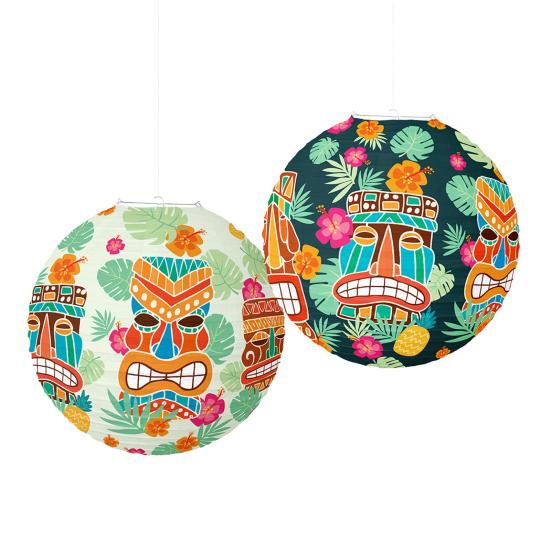 Yousheng Round Paper Tiki Lantern Luau Tropical Hanging Lantern Decoration Hawaii Party Supplies for Summer Beach Jungle Party Decor