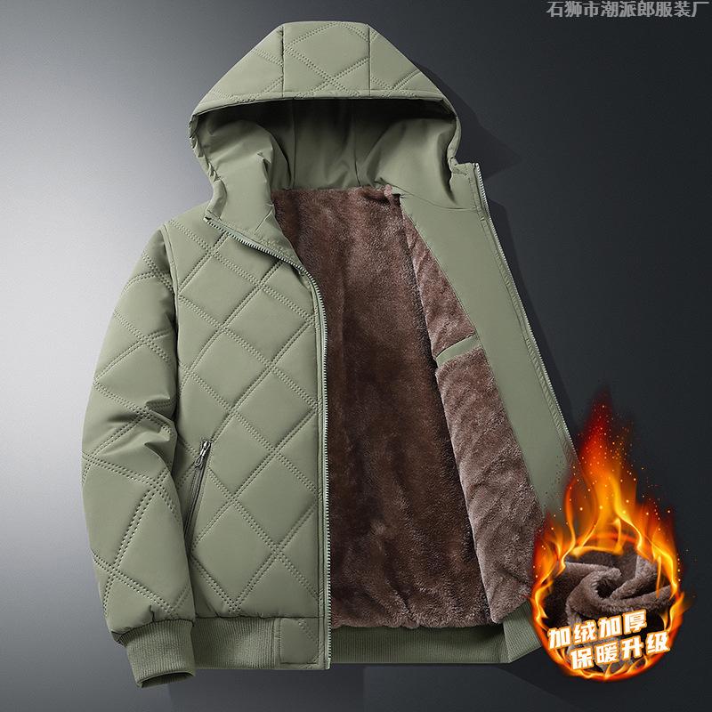 Winter velvet thickened cotton jacket men's 2025 new stand-up collar windproof jacket cotton-padded winter middle-aged dad