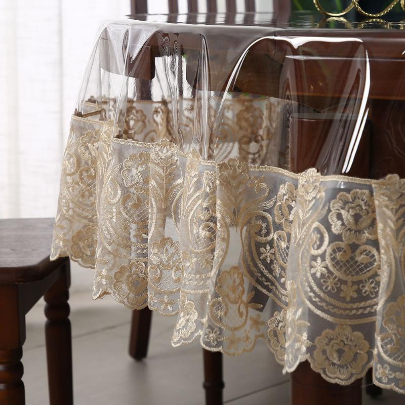 PVC Waterproof Soft Glass Transparent Table Cloths Rectangular Plastic Round Tea Table Lace Dust Table Cover Wedding Party Decor