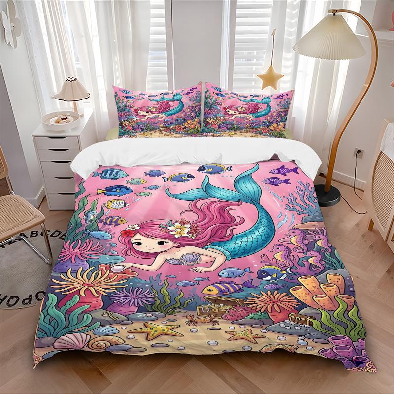 Mermaid Underwater Adventure Print 3Pcs Bedding Setduvet Cover With 2 Bedropillowcase Home Birthday Gift