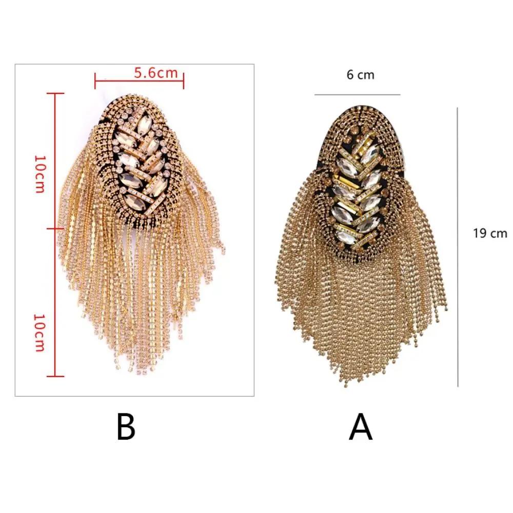 New Rhinestone Shoulder Tassel Epaulet Long Chain Detachable Shoulder Epaulettes Gold Badge Clothing Accessories