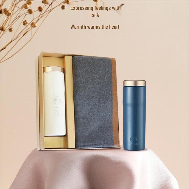 SANGBO Mulberry Silk Velvet Scarf & Thermos Gift Set