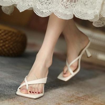 Women's Flip-Flops  New Square Head Flip-Flops Fairy Style Stiletto Mules Fashion Trend Casual Women's Sandals Women Shoes