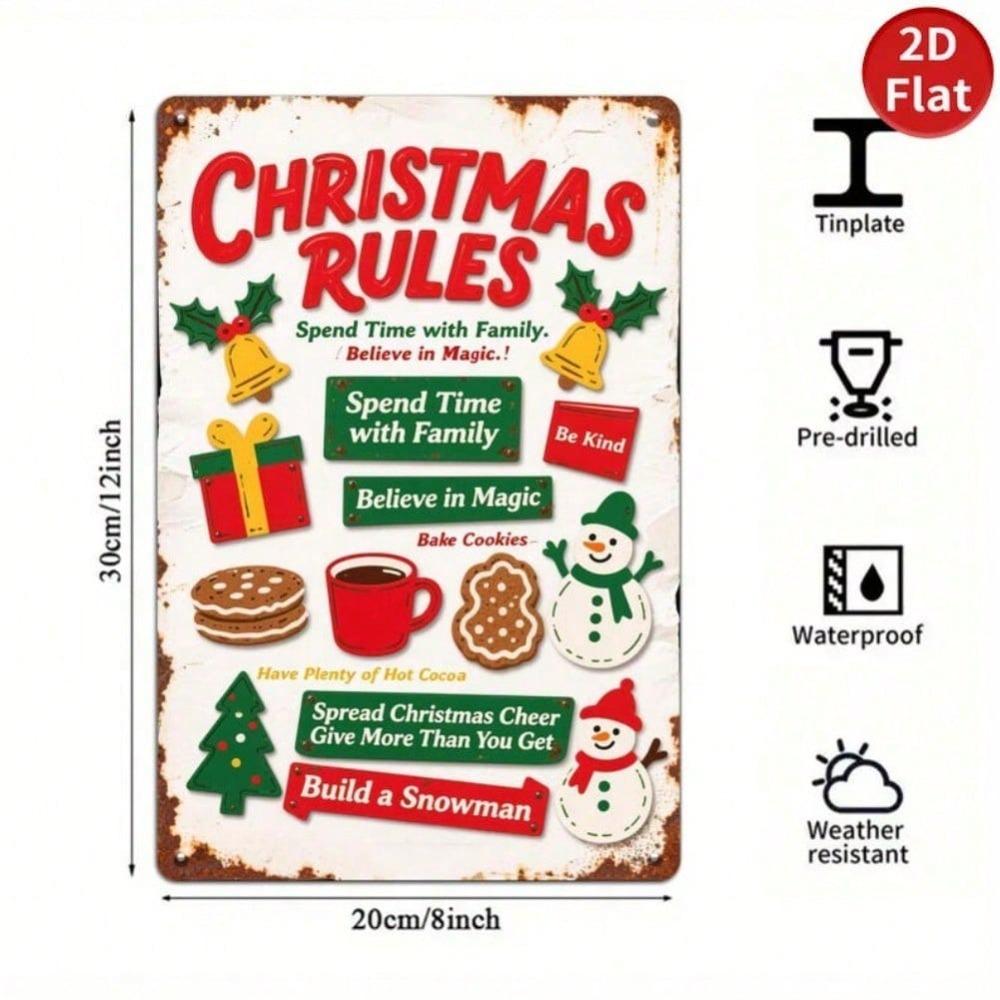Vintage Christmas Rules Metal Tin Sign Holiday Home Wall Decor