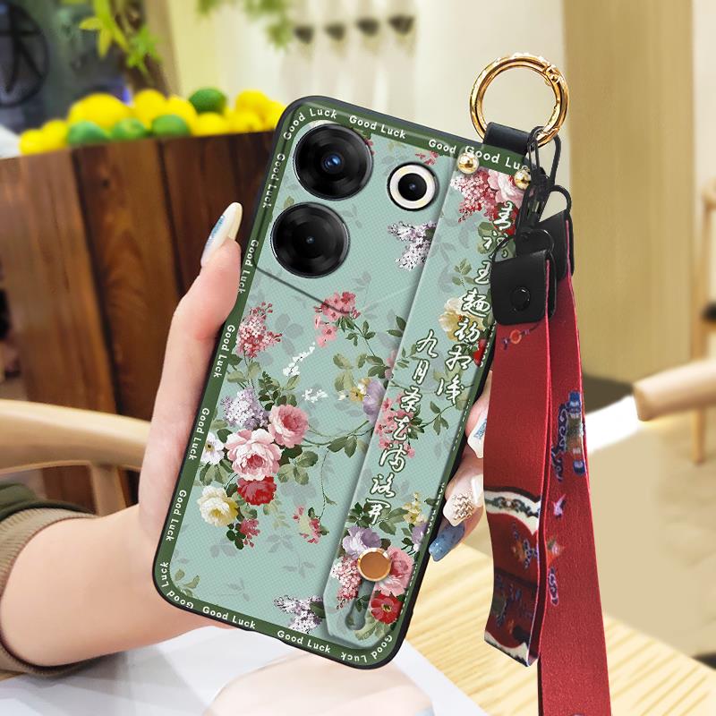 For Mom Chinese Style Phone Case For Tecno Camon20 Pro 5G/CK8n Fashion Wrist Strap Soft Case Phone Holder Dirt-resistant