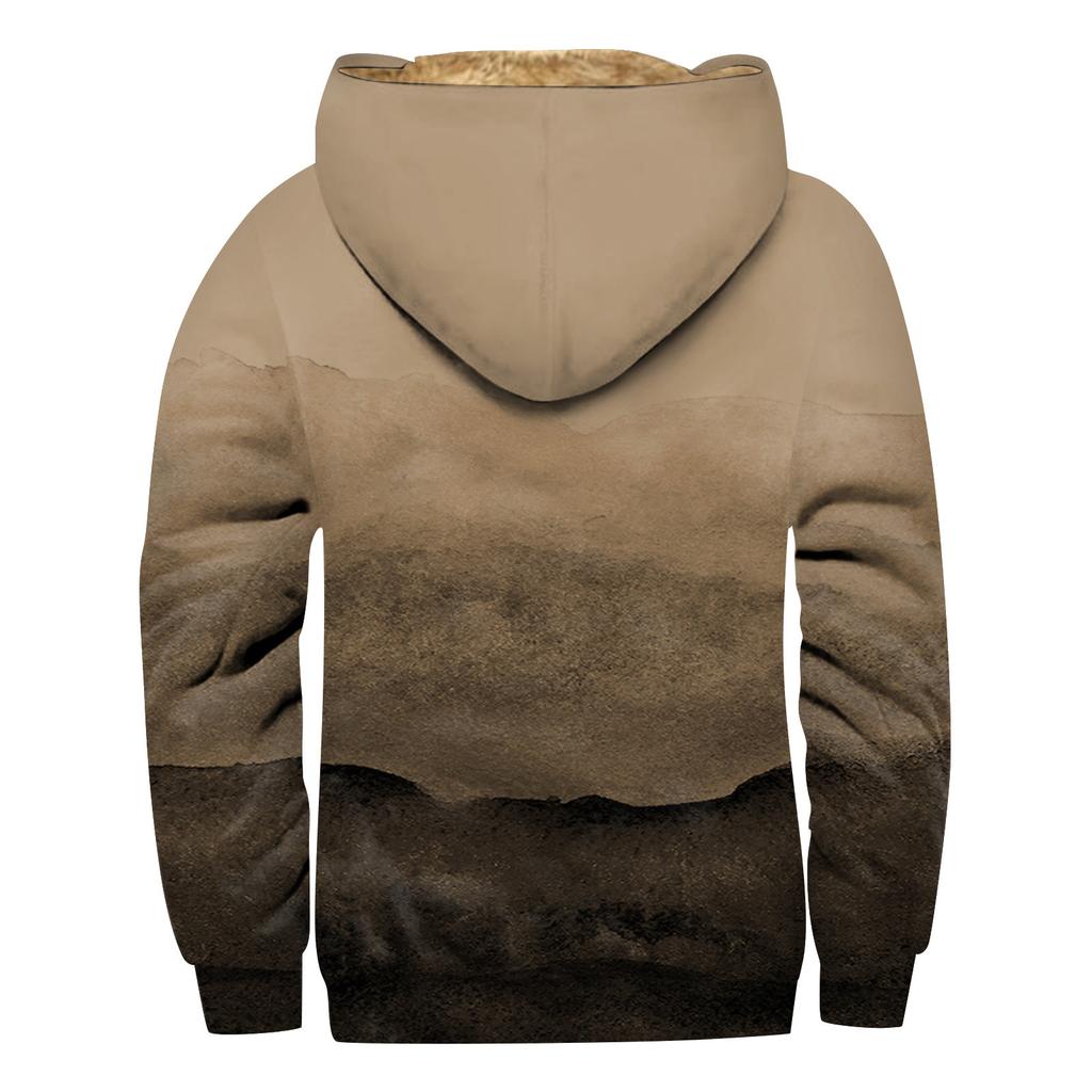 Fleecegenser med hette og hette med glidelås for menn med lapplomme Uformell jakke