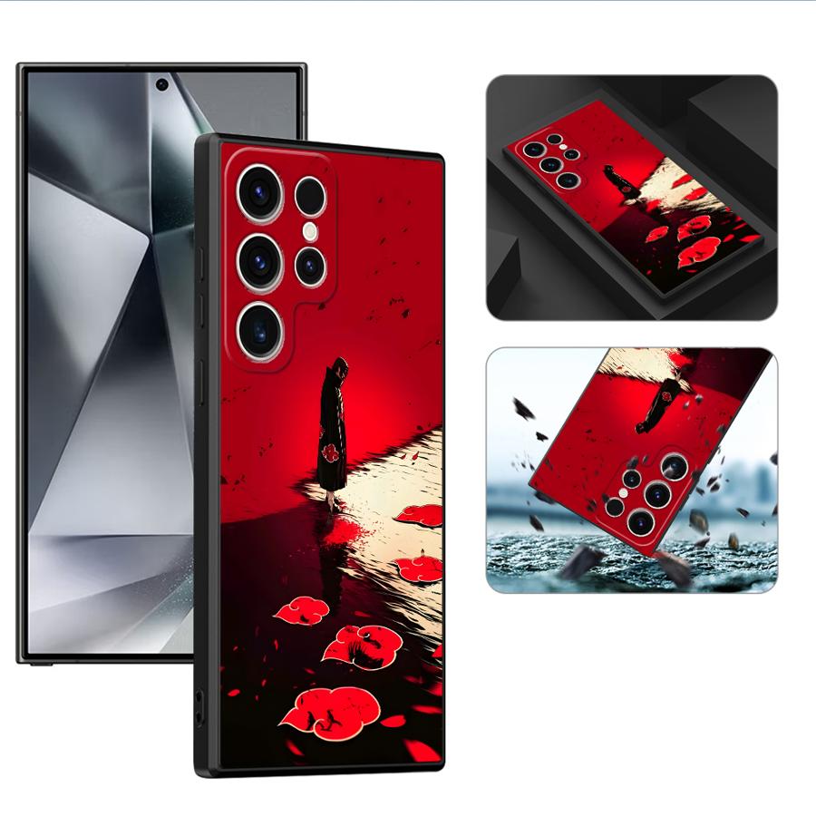 Black Soft Phone Cover Case for Samsung Galaxy S23 Ultra S24 Plus S25 Edge S21 FE S20 Handsome Red Uchiha Itachi