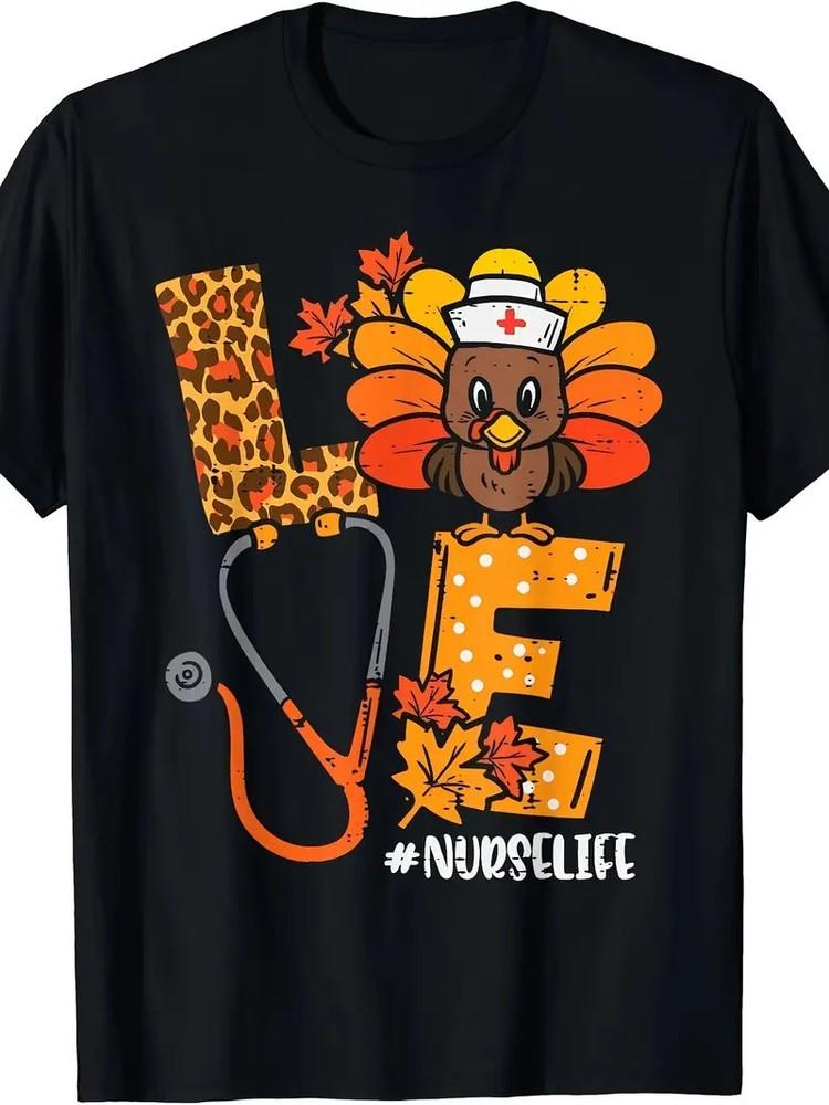 

Love Turkey Thanksgiving Nurse Life Fall Top Men T-Shirt - 220g 4XL
