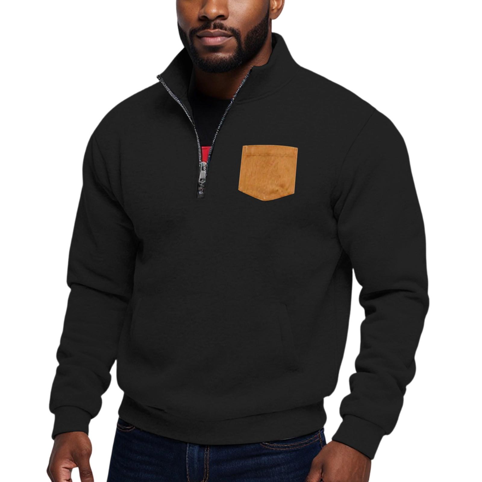 

Мужской повседневный свитшот с воротником-стойкой и молнией до середины груди S чёрный