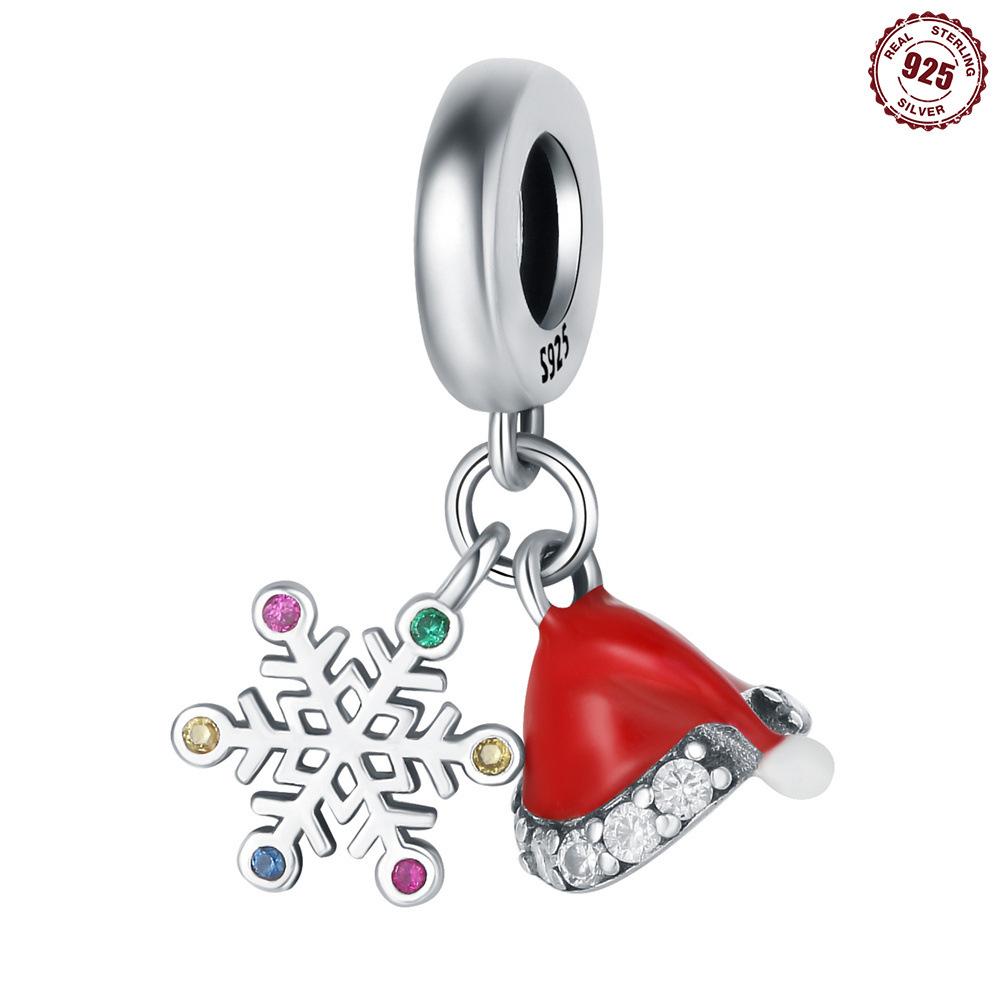Christmas Theme S9 Sterling Silver Colorful Zirconium Snowflake Christmas Hat Pendant Bracelet Necklace Accessories