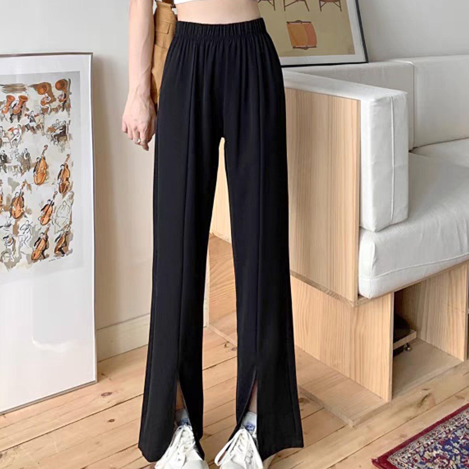 

Женские брюки-костюмные с высокой талией и широкими штанинами - Весна/Лето 2024 Свободные Брюки, Стройнящие фигуру L (recommended for 110-135 jin) чёрный