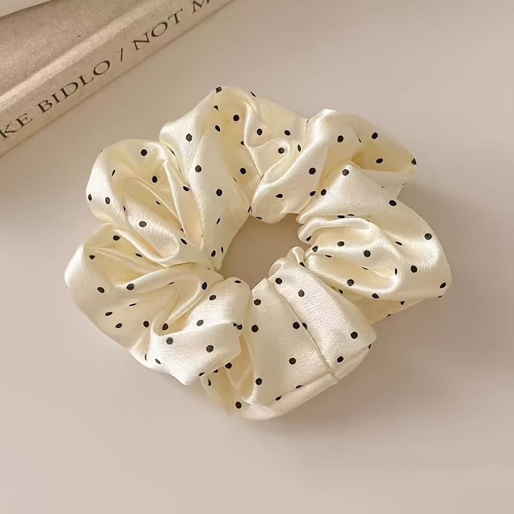 2pcs French Satin Polka Dot Colon Vintage Gentle Scrunchie High Stretch Ball Head Band Hair Cord Head Cord