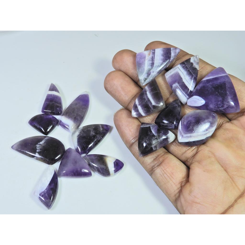 298Cts. Natural Amethyst Lace Agate Fancy Cabochon Loose Gemstone 15Pcs Lot C-802