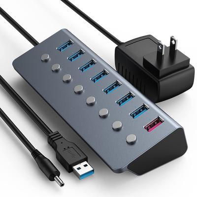 8 Portlu, Bağımsız Anahtarlı, 24W Güç Kaynaklı, Alüminyum Yapılı ve 1m USB Kablolu USB 3.0 Hub. Yüksek Hızlı Veri Aktarımı, Hızlı