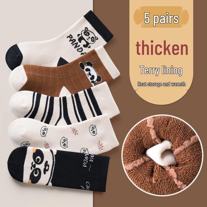 Children's Thickened Warm Cotton Dinosaur Terry Socks - Mid-Calf Length for Boys and Girls