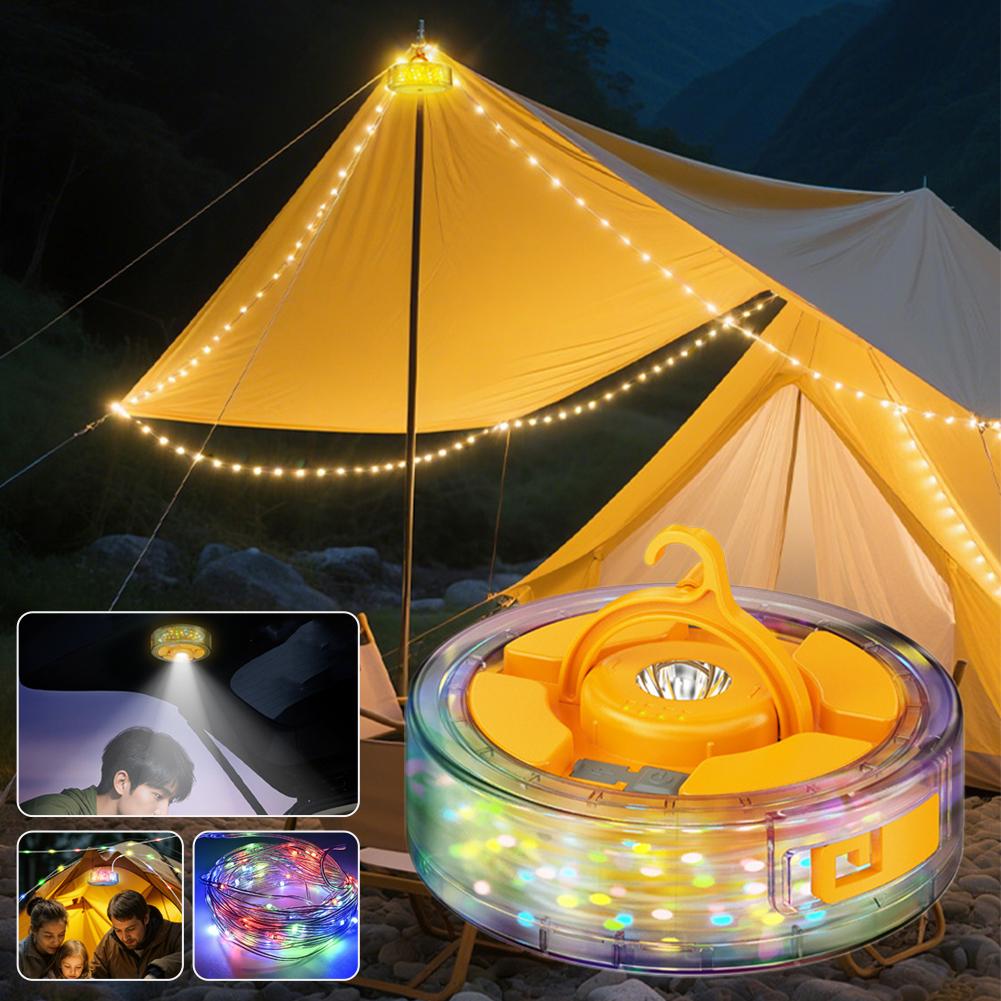 Rechargeable LED Reel String Lights Camping Lights Outdoor Camping Lamp LED Night Light For Garden Tent Room Decor