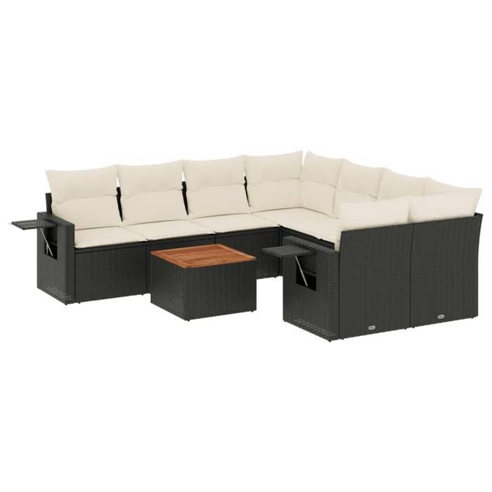 VidaXL Salon de Jardin avec Coussins 9 pcs, Canapés de Terrasse, Ensemble de Meubles de Patio, Mobilier d'Extérieur, Noir 3224488