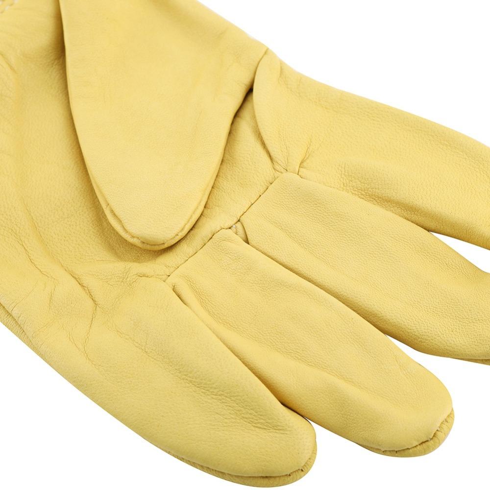 1 Pair Yellow Long Mesh Sleeve Gloves Leather Palm Synthetic Leather Glove Beekeeping Tasks