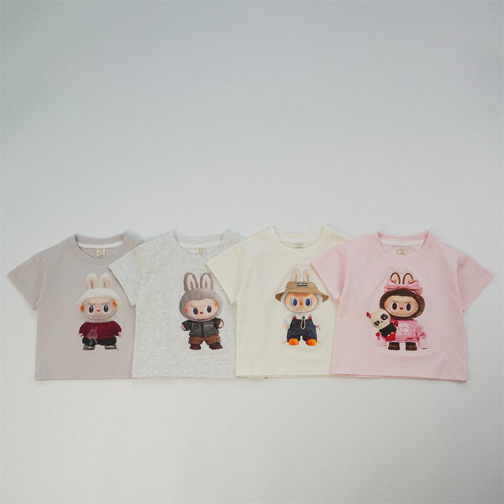 Child Short Sleeve T-shirt Pure Cotton Tops Boys And Girls Cute Print Round Neck Base Shirt Round Neck Tops Baby All-match Tees