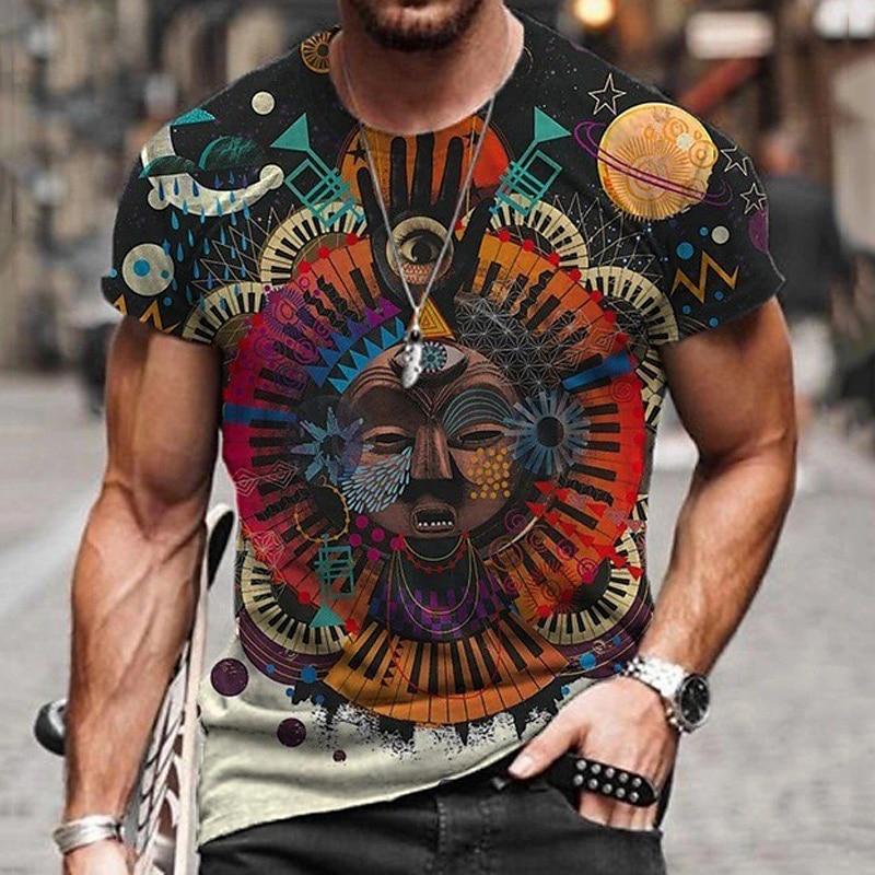 Vintage Ethnic Style Pattern T-Shirts Summer Fashion Trend Short Sleeve Casual Streetwear Loose Mens Clothing 3D Printed Men's T-shirts