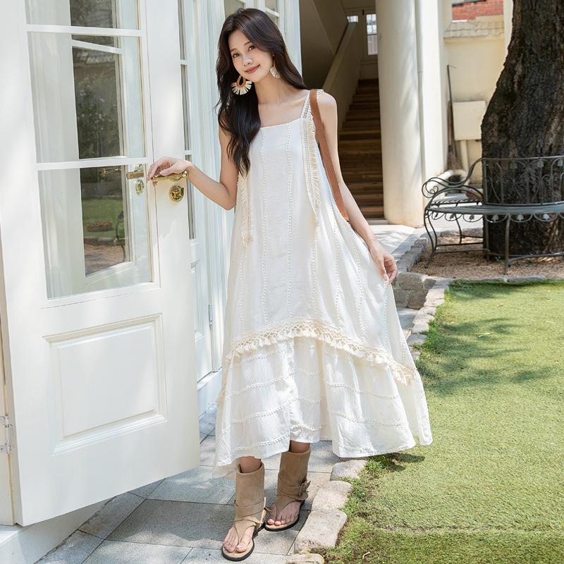 Lazy Vacation Style Neck Dress Women's Summer New Loose Design Sleeveless Long Dress