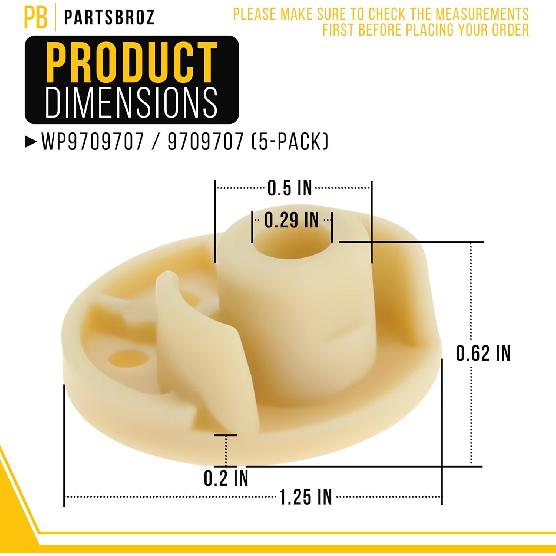 PartsBroz WP9709707 9709707 Rubber Foot Pads (5-Pack) - Compatible With Whirlpool KitchenAid Stand Mixer Blender - Replaces AP6013808 115792 1376946