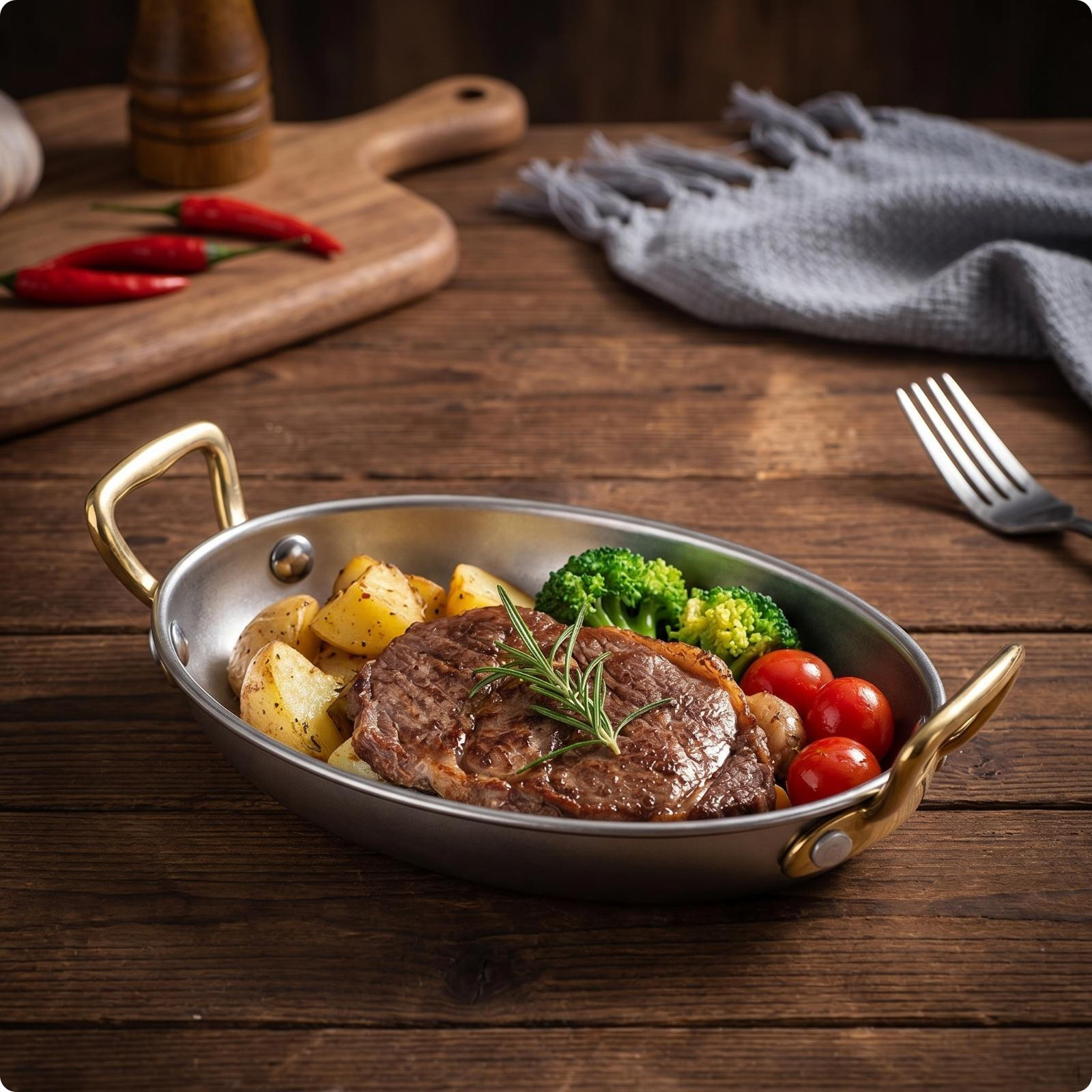 Oval Stainless Steel Tray OnePiece Construction Serving Plate Toned Handles
