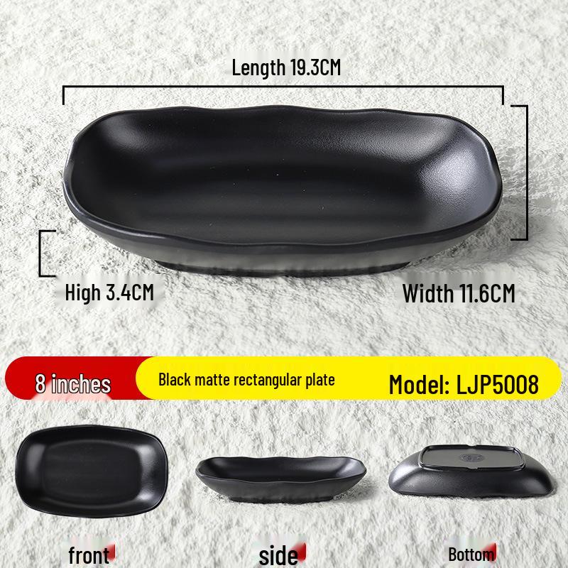 Black Oval Melamine Snack Plate for BBQ, Fries & Cold Dishes Standard