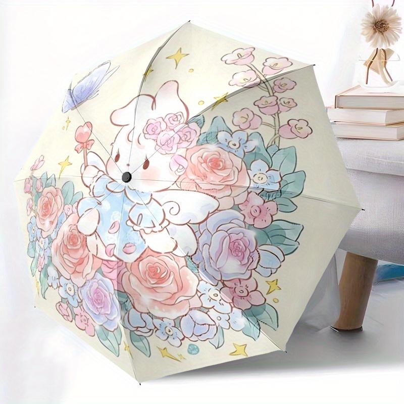 1pc Beautiful Bunny Fully Automatic Folding Portable Umbrella, 8 Iron Frames, Three-Fold Design, Suitable for All Seasons, Suitable for Outd