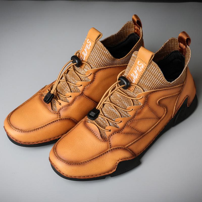 Winter Leder Herrenstiefel Superwarme Herren Schneestiefel mit Fell Herren Freizeitschuhe Walking Sneakers High Top Western Stiefeletten