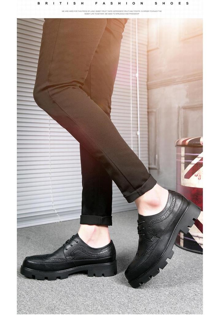 Men's Pointed Toe Leather Formal Shoes - Height Increasing, Thick Sole, Ideal for Business, Casual, or Wedding Wear.