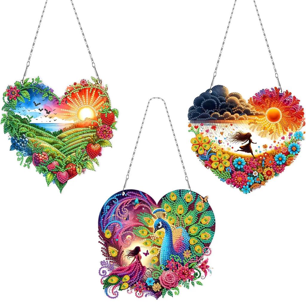 Sunrise Peacock Girl Rhinestone Diamond Art Pendants Diamond Painting Ornaments Diamond Painting Hanging Pendant for Art Crafts