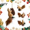 Realistic Squirrel for Home Decor Christmas Ornaments Tree, Cute Felt Plush Woodland with Pine Handmade Style Holiday Hanging Cone, Forest Animal
