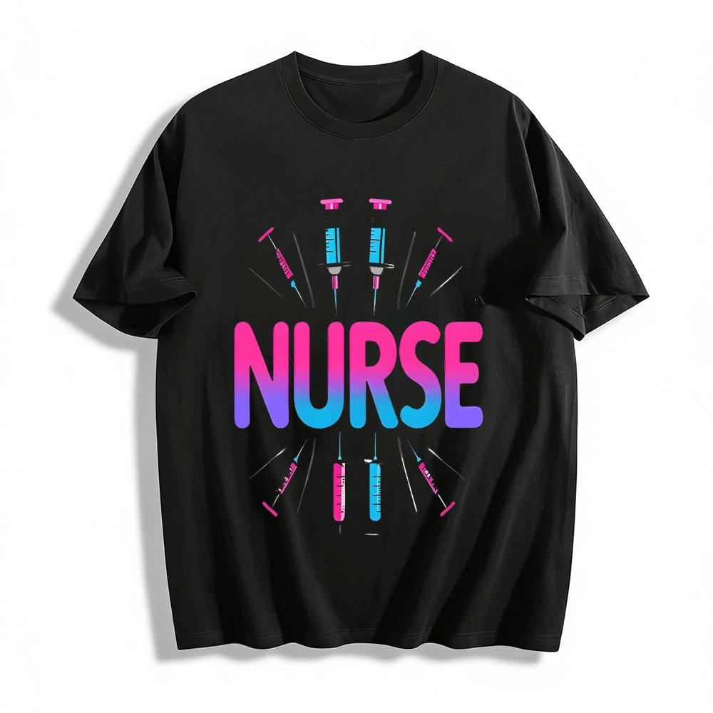 Gradient NURSE Syringe Print Nurse Themed Casual Top Pure cotton T-shirt XXS