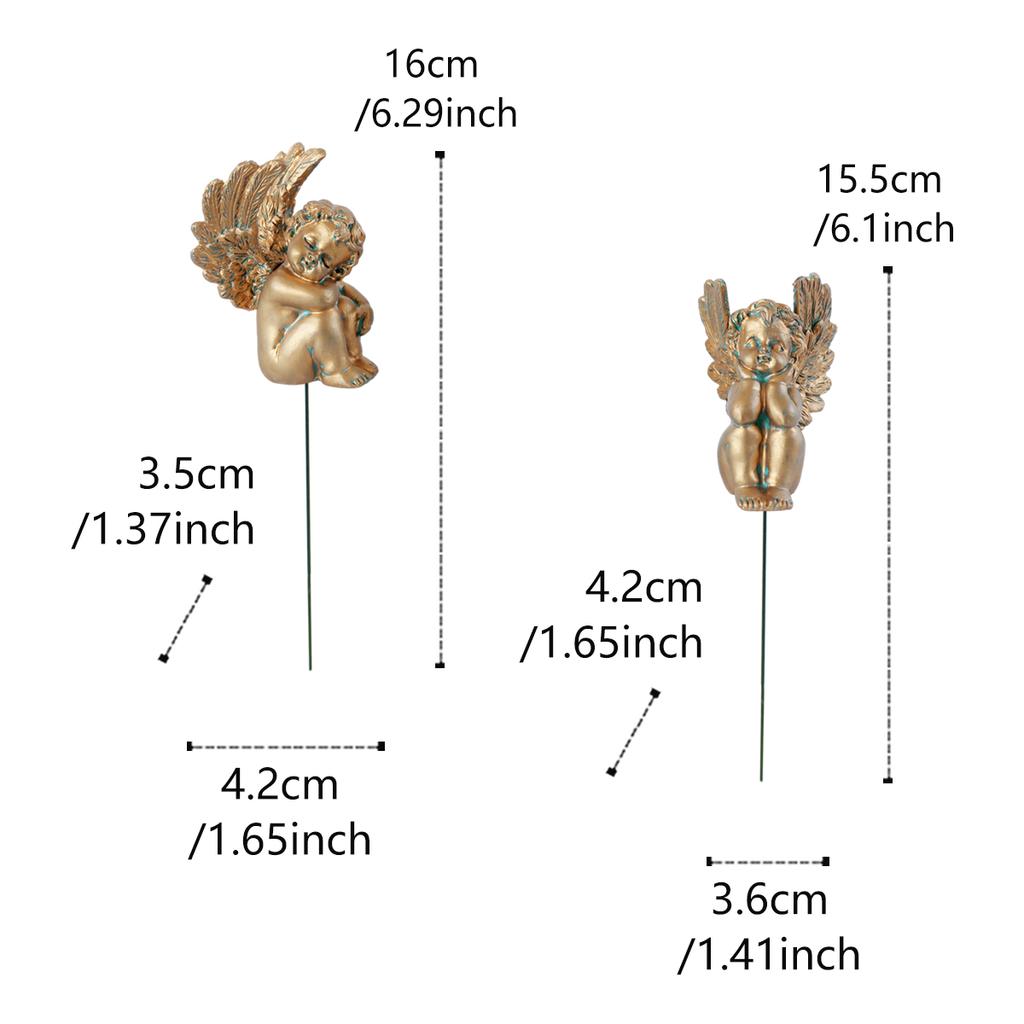 2 Goldene Denkende Engel, Kreative Gartendekoration-Stecker, Bonsai-Statue