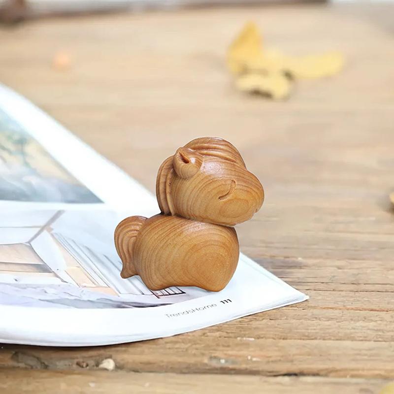 Handcrafted Wooden Carved Horse Figurine 2026 New Year Zodiac Horse Statue Fat Horse Brings Fortune Home & Office & Office Decor