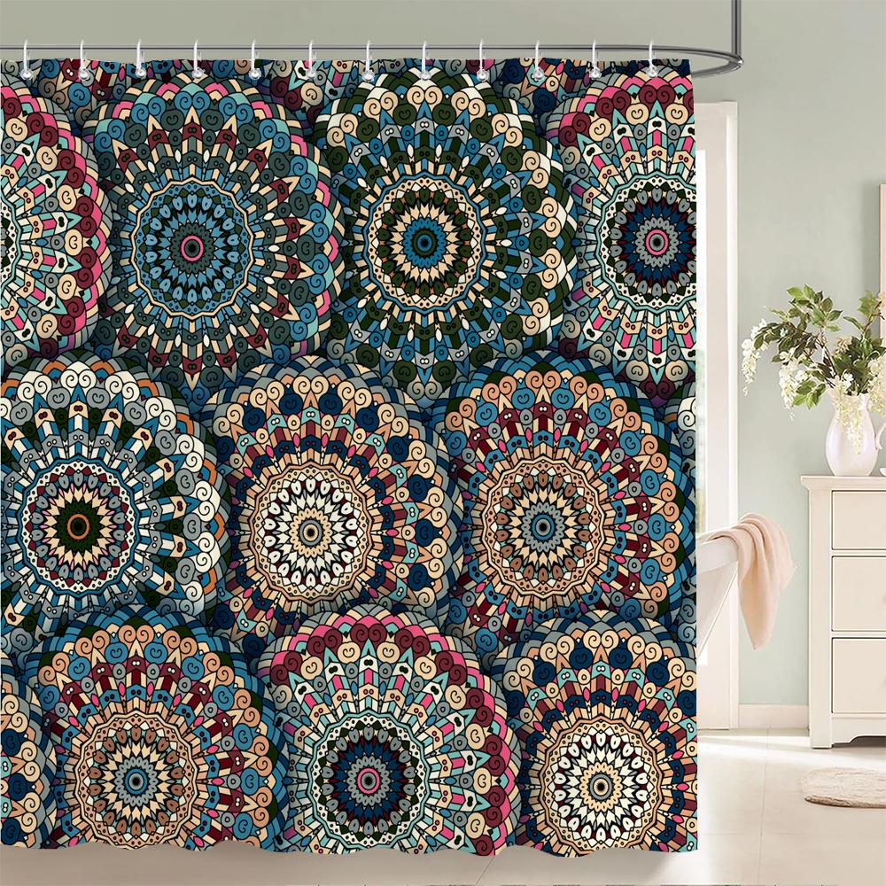 3D Indian Bohemia Print Shower Curtain With Hooks Nordic Style Bohemian Style Mandala Waterproof Fabric Home Bathroom Curtains