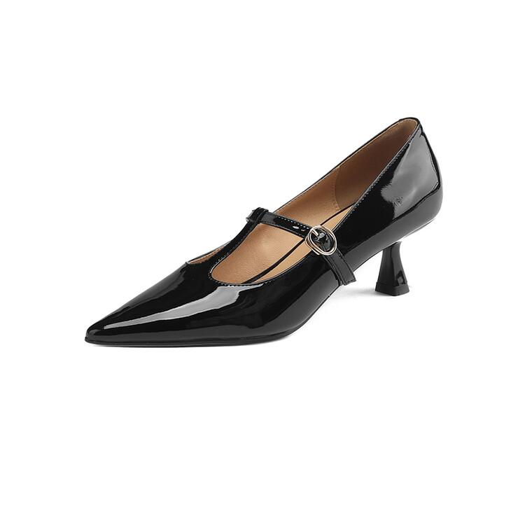 

Мода 2024 Весна Лето Лакированная кожа Женская обувь Острый носок Неглубокие Женские туфли-лодочки Туфли Мэри Джейн для женщин Высокий каблук Большой размер 34 чёрный