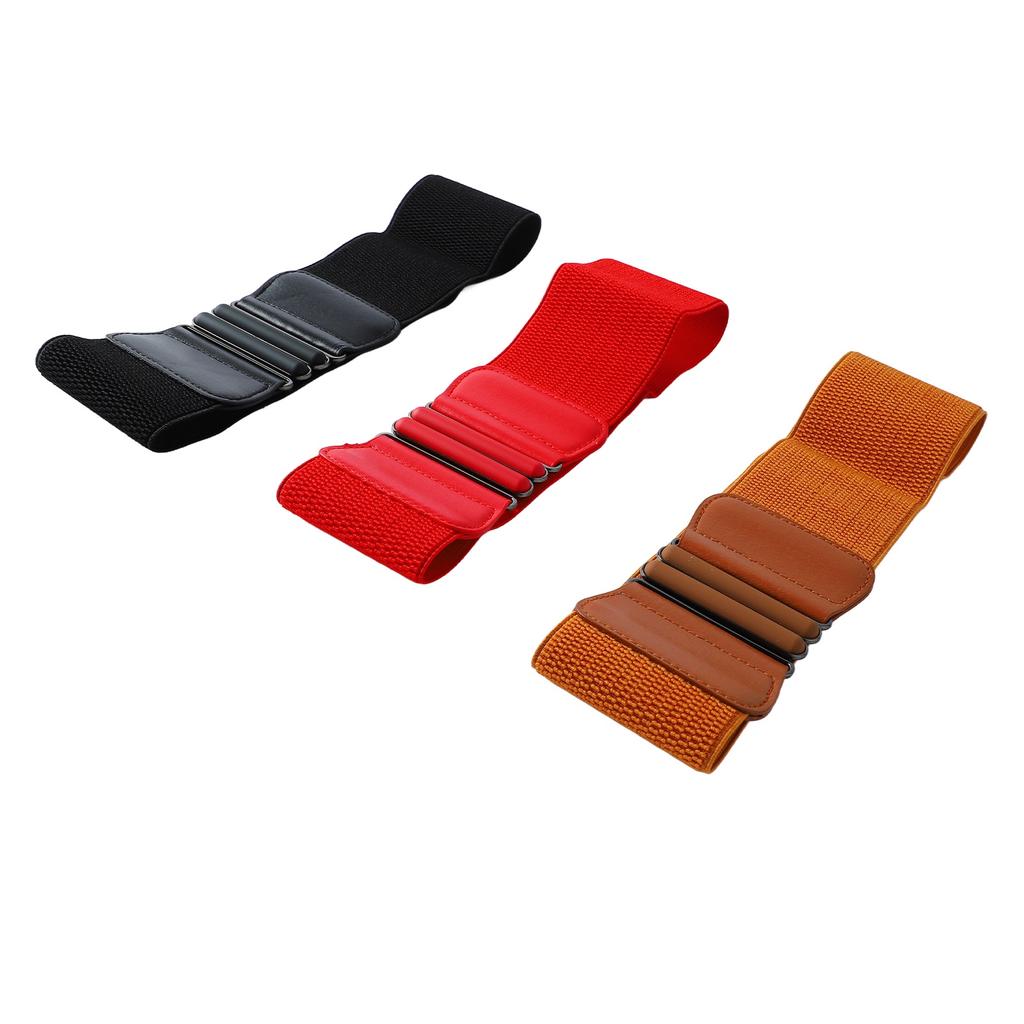 3pcs Women Stretch Belt Elastic Super Wide Stretch Waist Belt with Metal Buckle for Women Coat