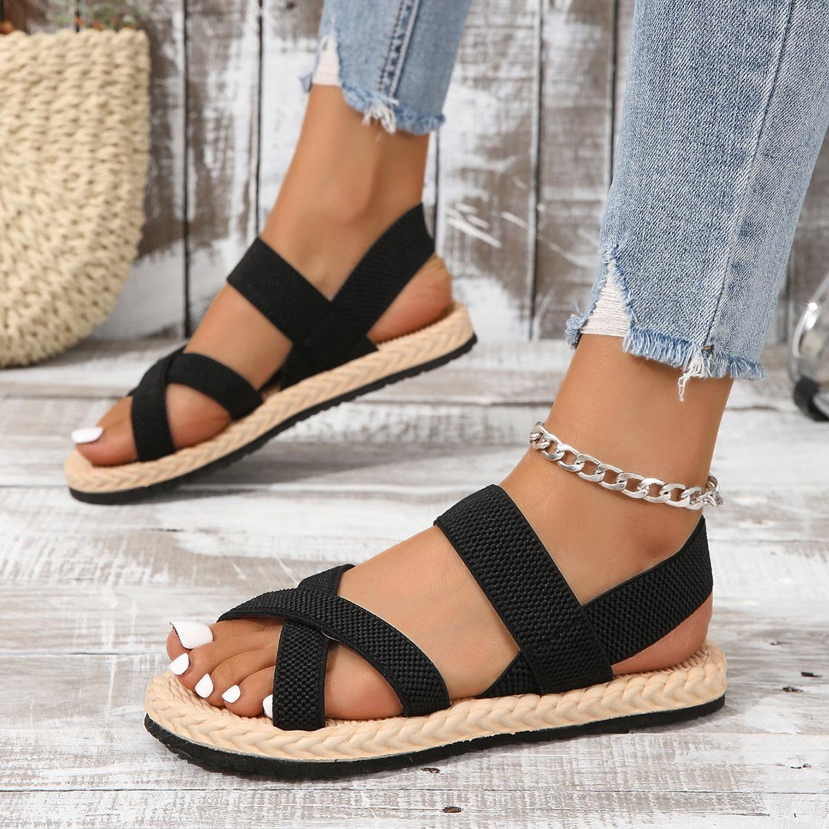 

Fashion Summer Fashion Stretch Fabric Knitted Sandals Women Back Elastic Band Platform Shoes Plus Size 35-43 Shoes for Women Sandals 35