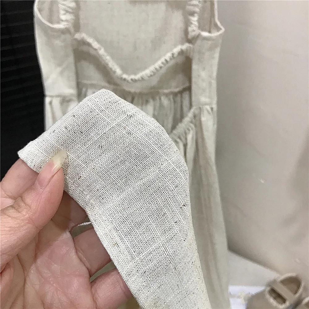 Korean Girls Sleeveless Dress Linen Halter Breathable Candy Color Summer Sweat Absorbent Girl's Vest Dresses