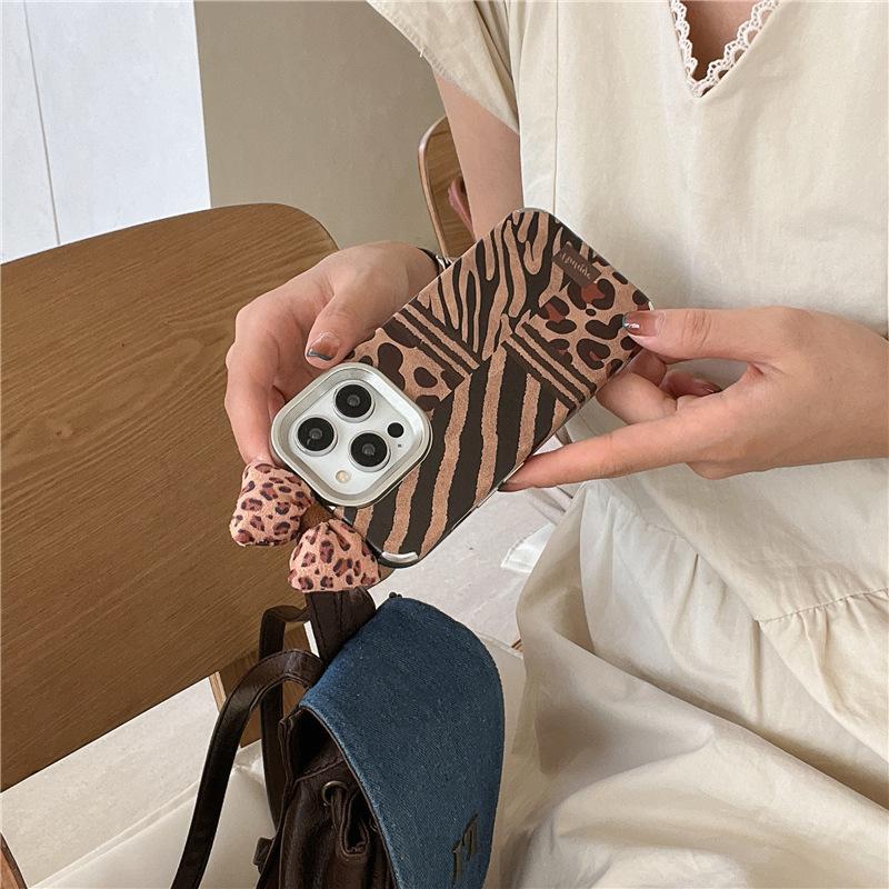 Retro Zebra Pattern Stitching Leopard Print Bow for Apple 16 Mobile Phone Case for IPhone15ProMax New 14