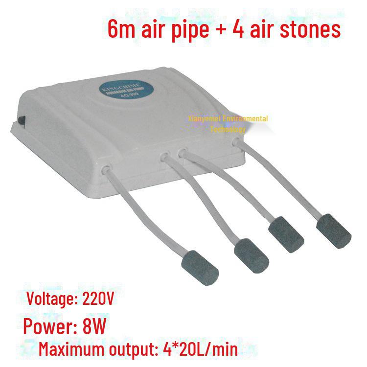 Kompakte, geräuschlose Sauerstoffpumpe mit zwei Öffnungen für Aquarien mit Schlauch und Diffusor