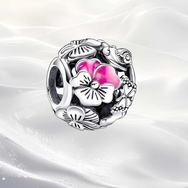 Cherry Blossom Flower Clip Charm Beads Dangle Fit Original Snake Silver Bracelet Necklace Bead For Diy Jewelry Women Gift