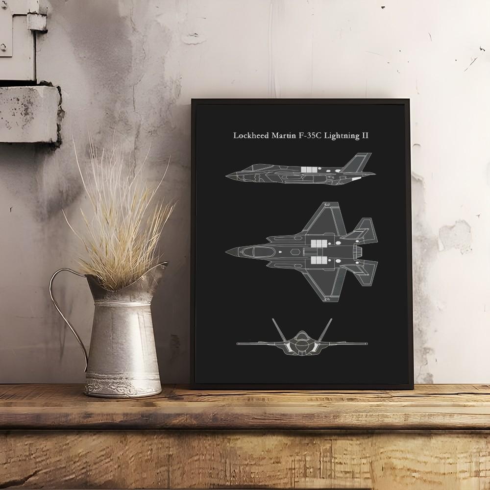 

F35 P51 B2 Дизайн Самолета Линия Постер Липкое Настенное Искусство Принт Водонепроницаемый Дом Гостиная Спальня Бар Прихожая Эстетический Декор 21cm×30cm NoFrame