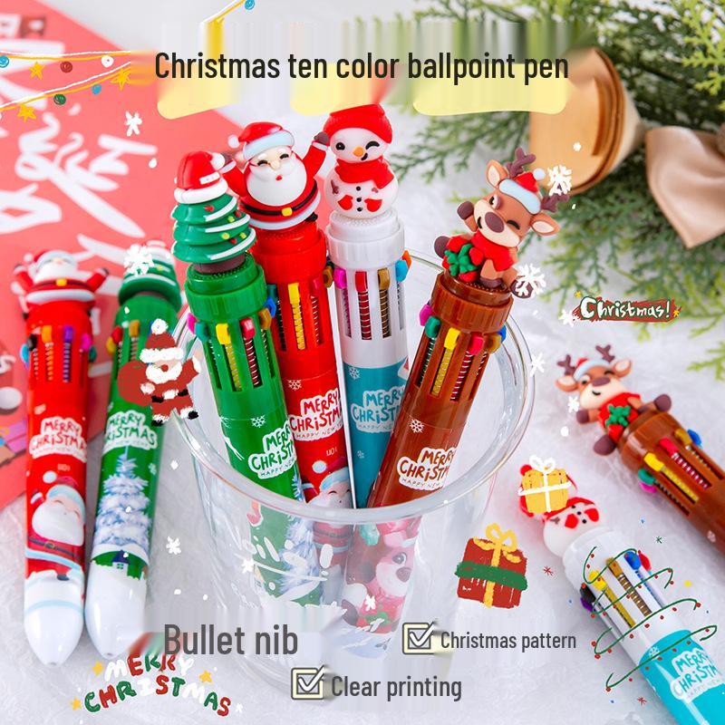 Christmas Multi-color Creative Click Ballpoint Pen - Cute Ten-Color Student Gift